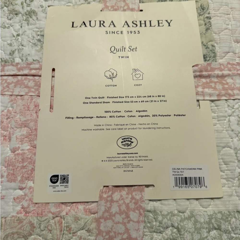 🎀 Laura Ashley Celina Patchwork Pink Twin Quilt Set NWT